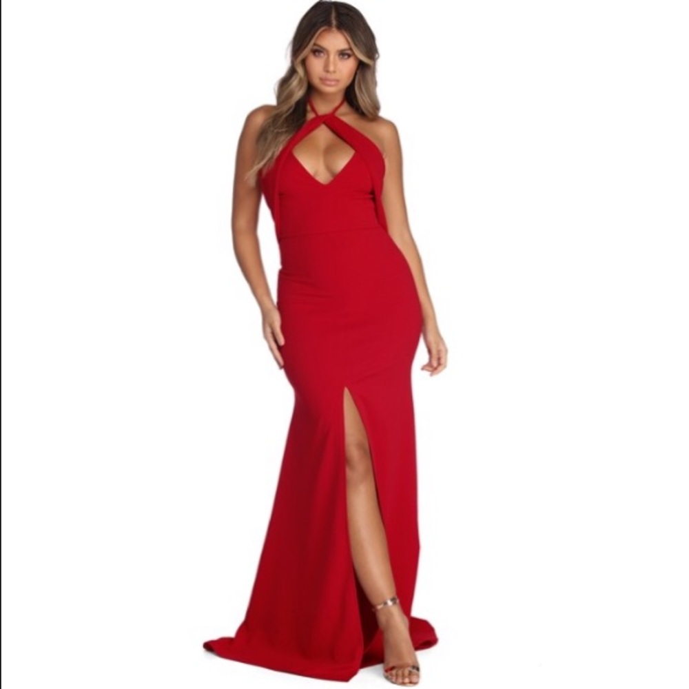 High split halter dress